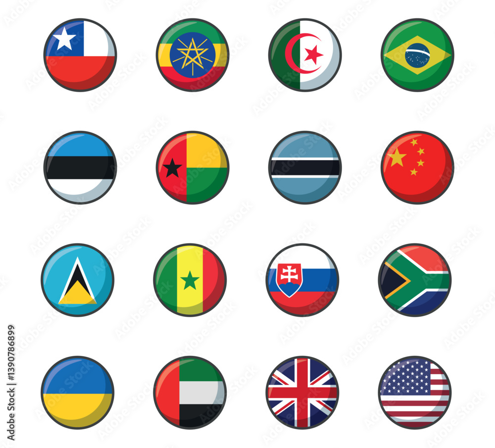 Set of vector icons of flags of different countries on a white background Set of vector icons of flags of different countries on a white background