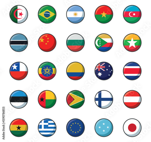 Set of vector icons of flags of different countries on a white background