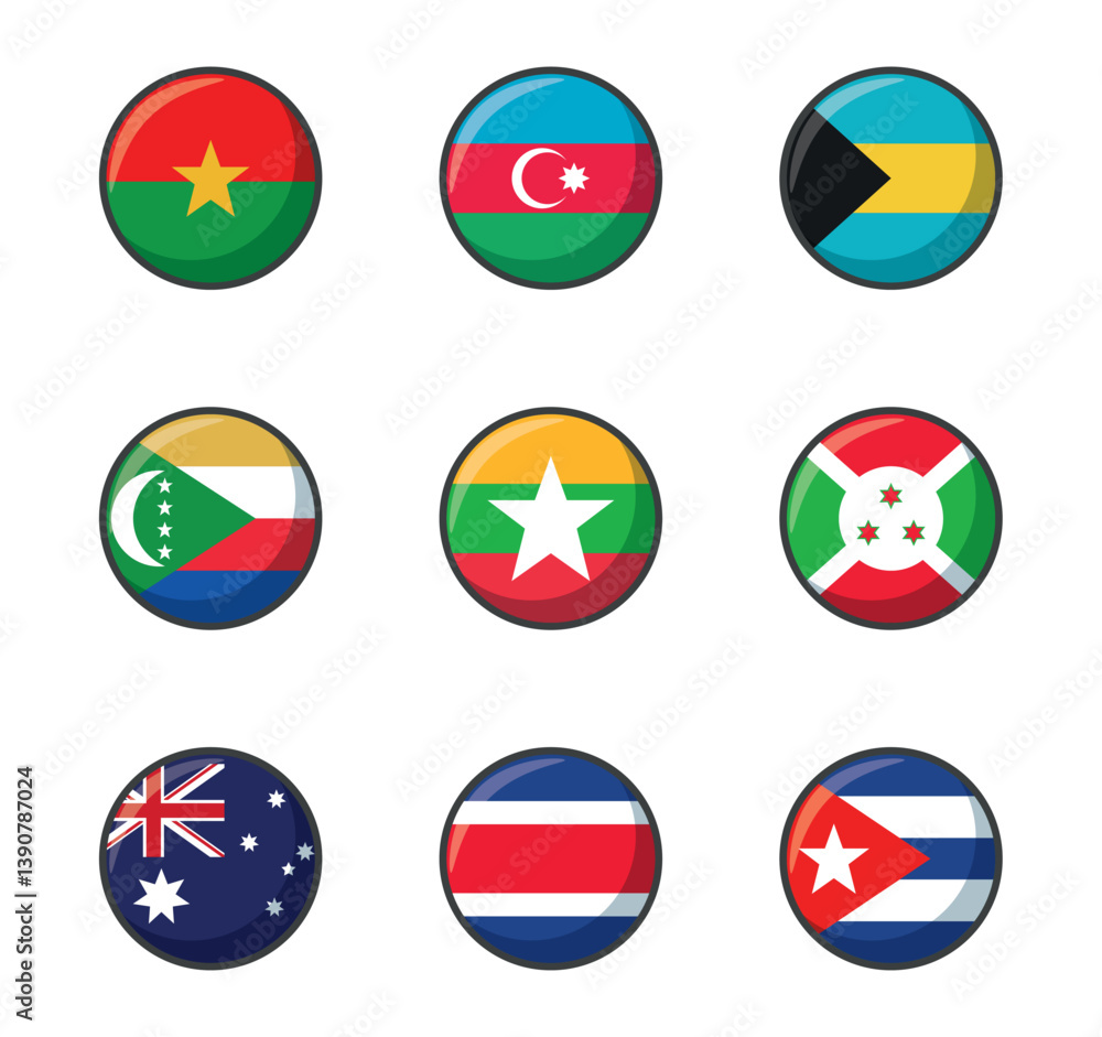 Set of vector icons of flags of different countries on a white background Set of vector icons of flags of different countries on a white background