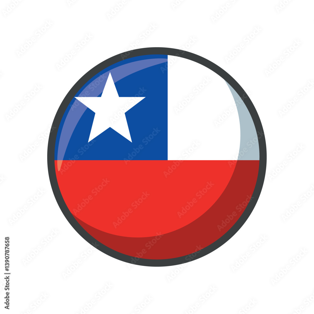 Vector Illustration of the National Flag of Chile in a Circular Icon Format Featuring a Blue Square with a White Star, White Upper Stripe, and Red Lower Stripe Representing the Chilean Identity Vector Illustration of the National Flag of Chile in a Circular Icon Format Featuring a Blue Square with a White Star, White Upper Stripe, and Red Lower Stripe Representing the Chilean Identity