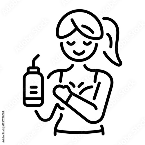 A girl applying lotion, linear style icon 