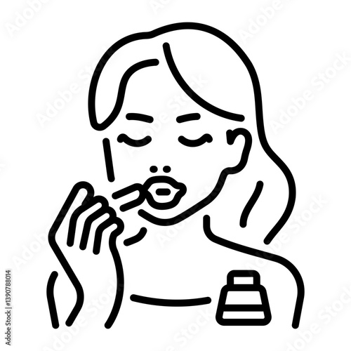 A woman applying lipstick, line style icon 