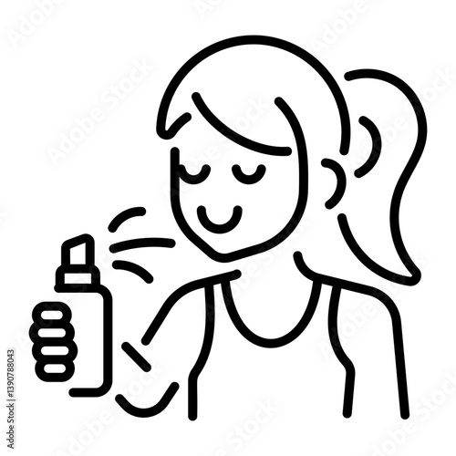 A girl applying face mist, linear style icon 