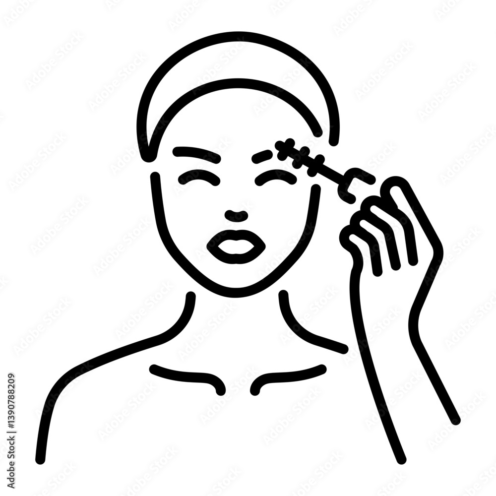 A girl fixing eyebrows icon in linear style A girl fixing eyebrows icon in linear style