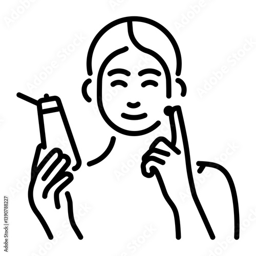 A girl applying body lotion, linear style icon 