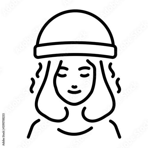 Line icon showing a girl putting hair steamer on her head 
