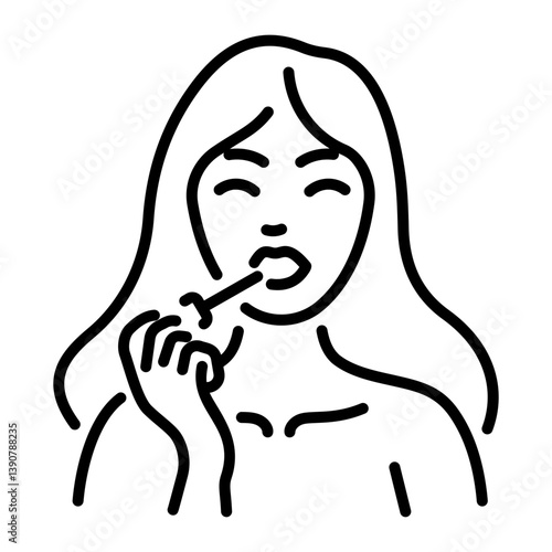 A woman applying lip gloss, line style icon 