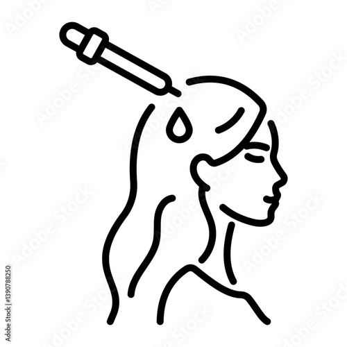 Linear icon of applying scalp serum on head 
