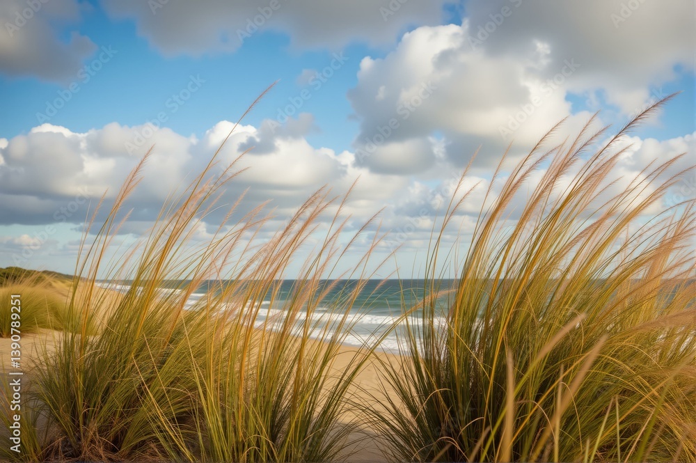 custom made wallpaper toronto digitalCoastal Grasses Bending in Strong Winds – Golden Reeds Against Cloudy Sky for Hurricane Season Content, Storm Preparation Blogs, and Climate Change Education