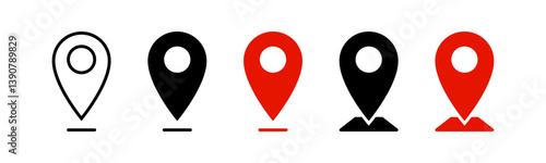 Location icon set, Map pin place marker. location pointer icon symbol in flat style. Red Location pin icon, Navigation sign