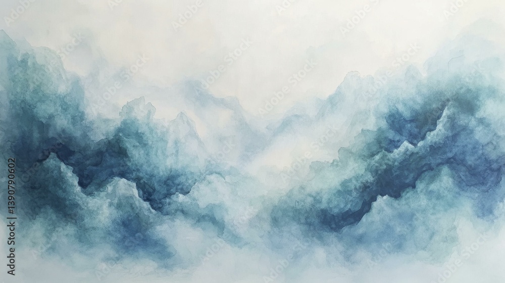Abstract Blue Watercolor Mountain Range Painting Landscape Abstract Blue Watercolor Mountain Range Painting Landscape