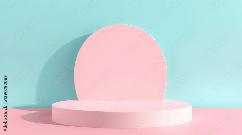 Fototapeta premium Minimalist pink podium on a sleek stage with a modern 3D design and soft shadows.