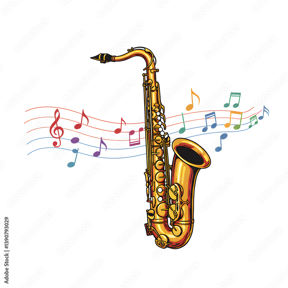 Naklejka premium saxophone with notes illustration