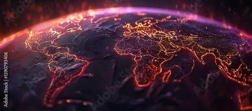 Illuminated globe depicting global cities and connected networks across the world