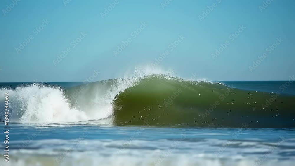 Ocean wave crashing against the shore under a clear blue sky - Ocean wave crashing against the shore under a clear blue sky -