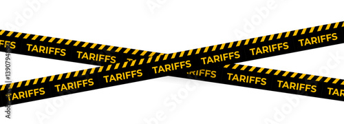 Wallpaper Mural Black Tariff Warning Tape with Yellow Diagonal Stripes on White Background. Trade Restriction Concept for Economic Conflict and Business Regulation Scenes. Vector Illustration Torontodigital.ca