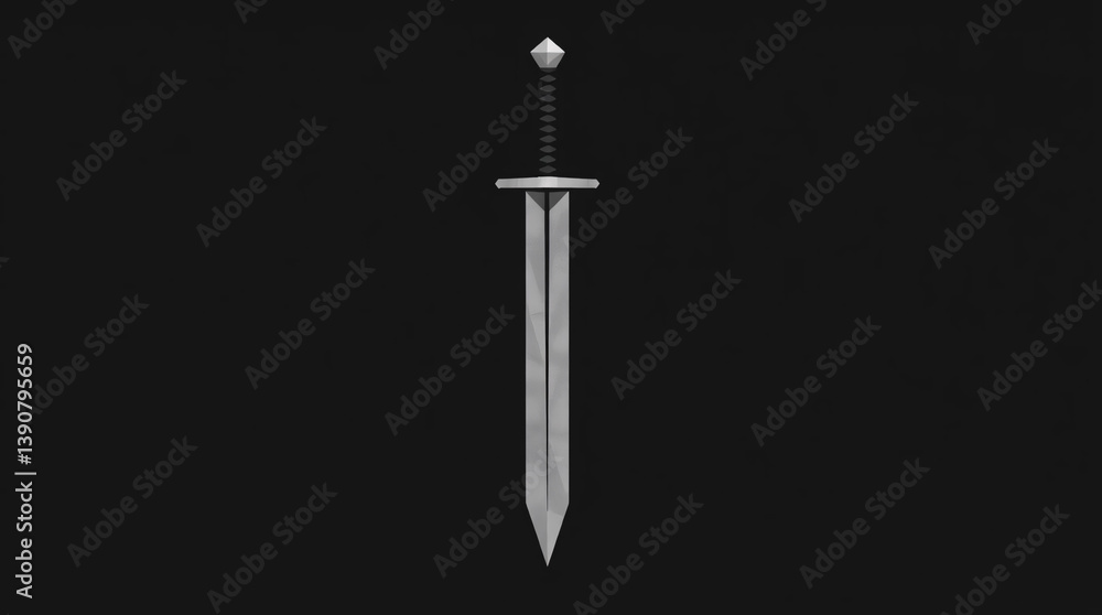 A single sword isolated on a dark background, showcasing its sleek and sharp design. A single sword isolated on a dark background, showcasing its sleek and sharp design.