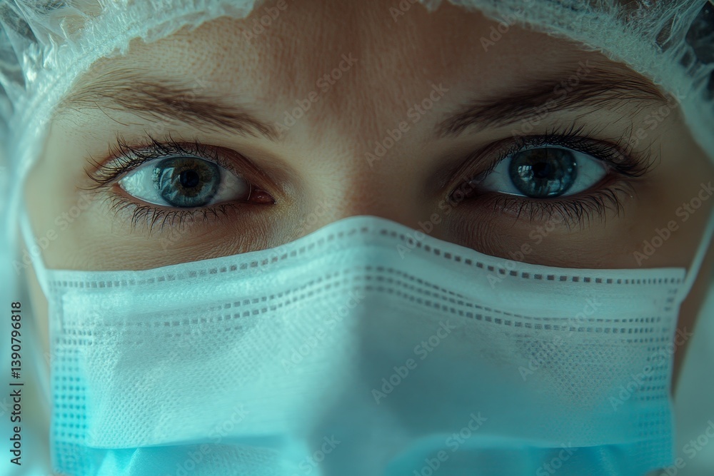 Closep-up image of a researcher in a protective mask working in a laboratory of a research institute