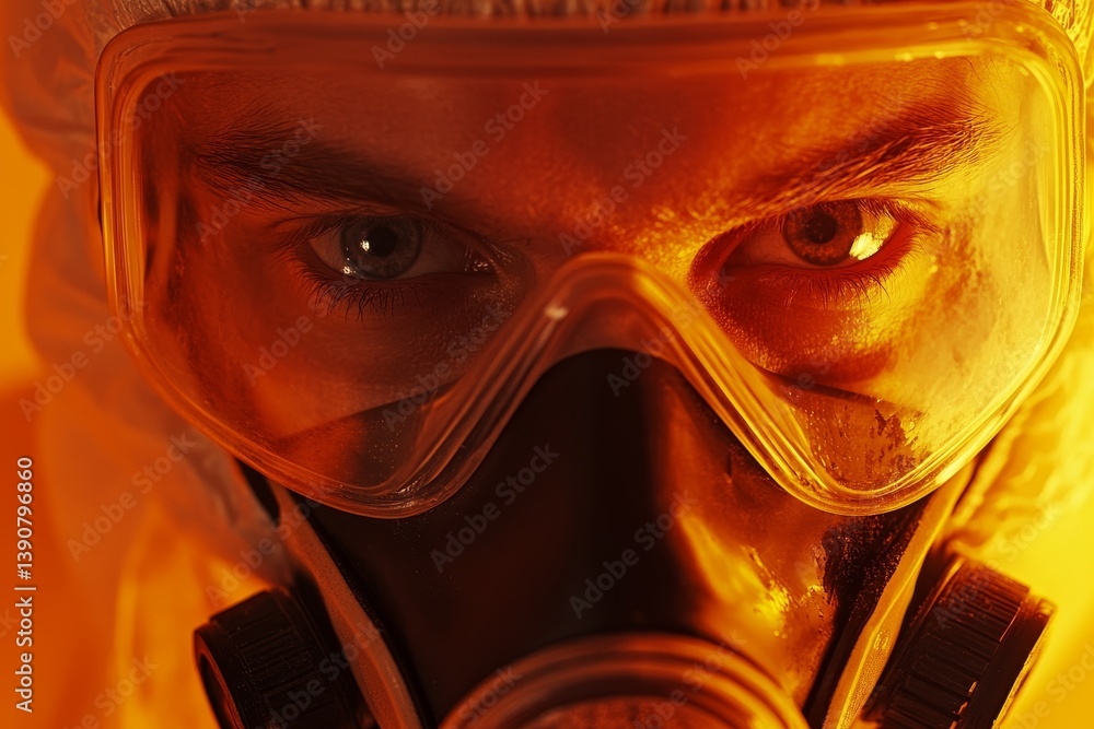 Closep-up image of a researcher in a protective mask working in a laboratory of a research institute