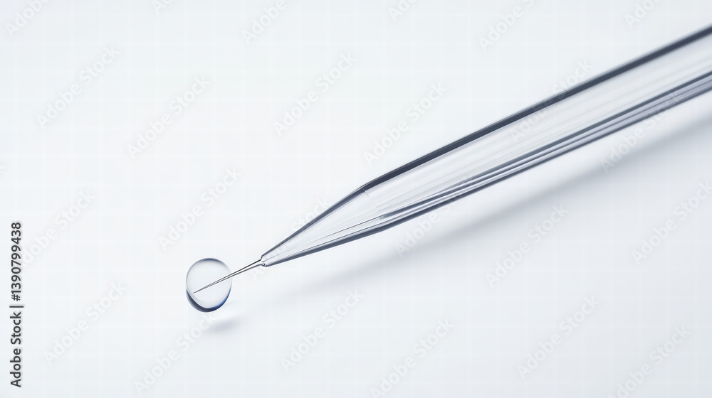 Precision in Science: A close-up captures a glass dropper delicately dispensing a single drop of liquid, embodying the essence of meticulous scientific study and discovery. Precision in Science: A close-up captures a glass dropper delicately dispensing a single drop of liquid, embodying the essence of meticulous scientific study and discovery.
