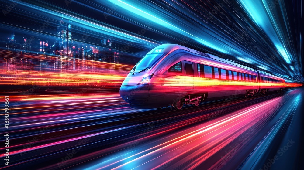 High-speed renewable energy train in action urban environment dynamic motion futuristic concept High-speed renewable energy train in action urban environment dynamic motion futuristic concept