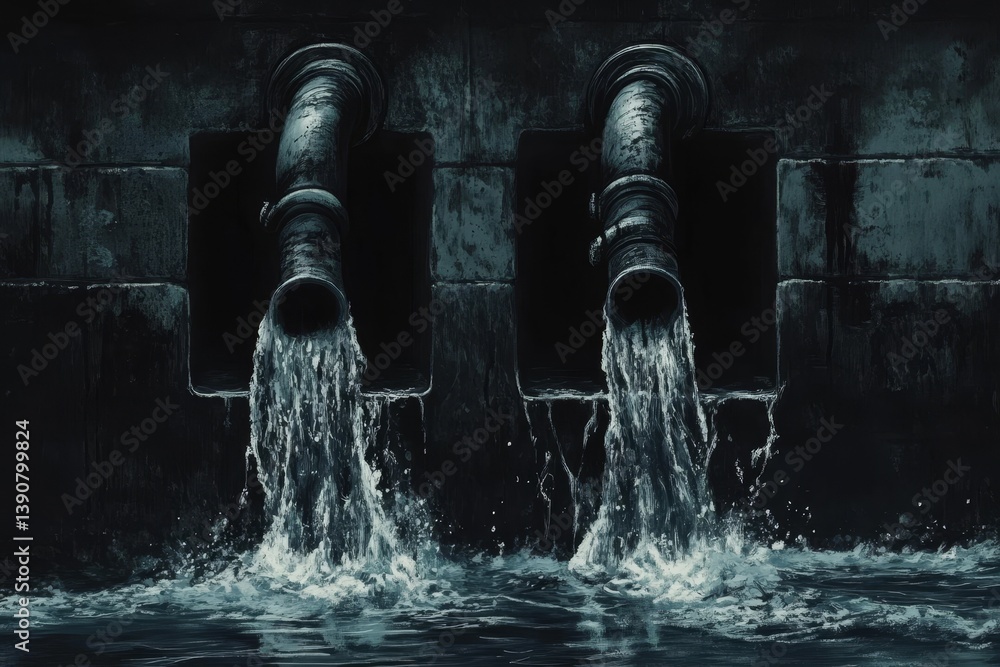 waste water pours out of pipes