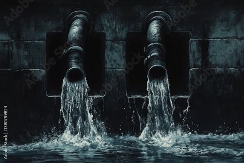 waste water pours out of pipes