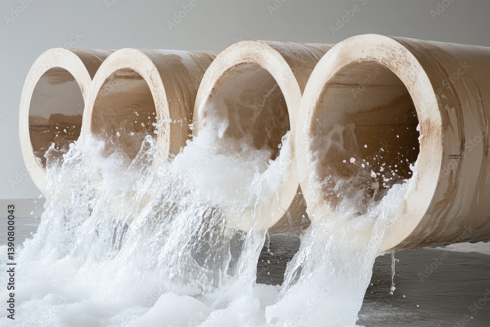 waste water pours out of pipes