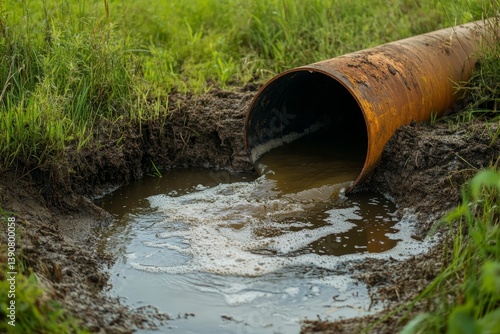 waste water pours out of pipes