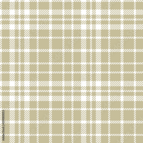 Soft white Seamless Tartan with Deep putty accents Fabric Design