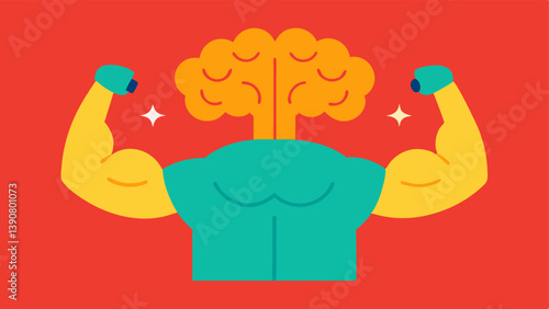 Flexing Arms with Brain Illustrations Arms that are flexing muscles alongside images of various brain icons representing the strength and flexibility of the mind.