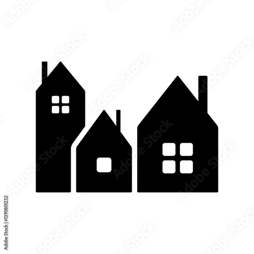Houses icon. Black silhouette. Front view. Vector simple flat graphic illustration. Isolated object on white background. Isolate.