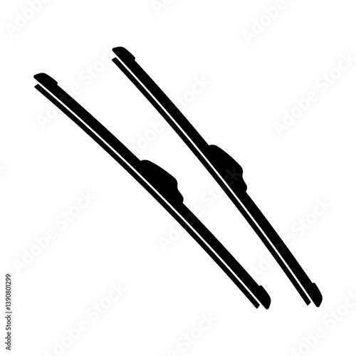 Frameless windshield wiper blades icon. Black silhouette. Front side view. Vector simple flat graphic illustration. Isolated object on white background. Isolate.