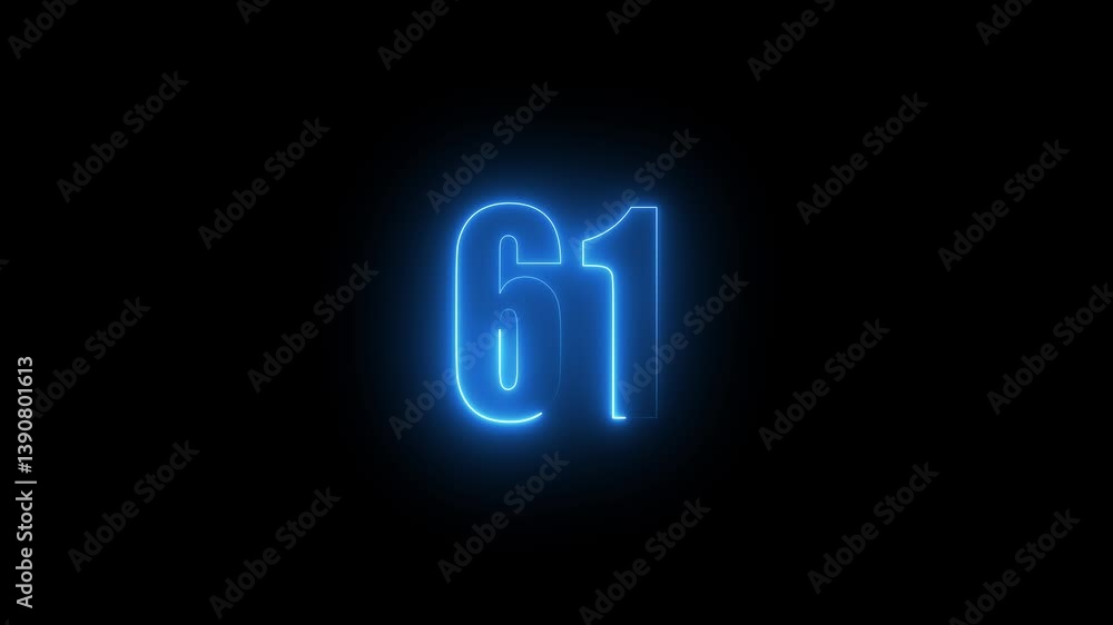 Abstract glowing neon text 61 number countdown icon. Glowing sign on black background Neon number. Glowing blue neon countdown timer number animation 4k. neon countdown timer color 4k Abstract glowing neon text 61 number countdown icon. Glowing sign on black background Neon number. Glowing blue neon countdown timer number animation 4k. neon countdown timer color 4k