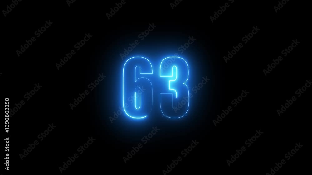 Abstract glowing neon text 63 number countdown icon. Glowing sign on black background Neon number. Glowing blue neon countdown timer number animation 4k. neon countdown timer color 4k Abstract glowing neon text 63 number countdown icon. Glowing sign on black background Neon number. Glowing blue neon countdown timer number animation 4k. neon countdown timer color 4k