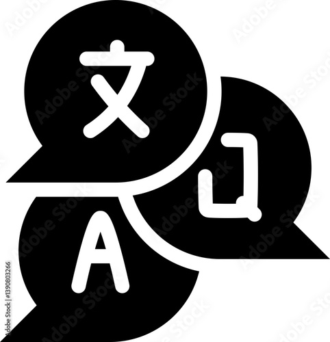 Multilingual communication icon for translation services. Silhouette icon.