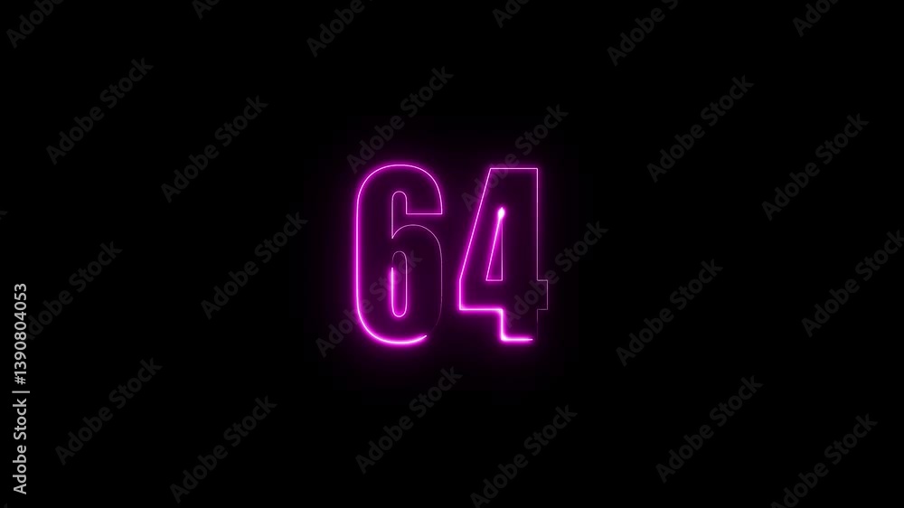 Abstract glowing neon text 64 number countdown icon. Glowing sign on black background Neon number. Glowing blue neon countdown timer number animation 4k. neon countdown timer color 4k Abstract glowing neon text 64 number countdown icon. Glowing sign on black background Neon number. Glowing blue neon countdown timer number animation 4k. neon countdown timer color 4k
