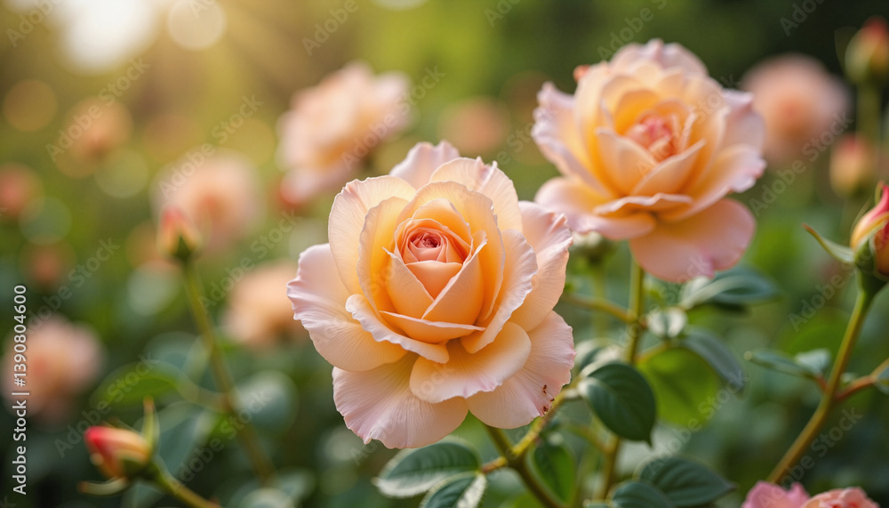 Blooming roses in a Victorian garden, a celebration of nature Blooming roses in a Victorian garden, a celebration of nature