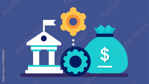 Automated Contributions An illustration of gears and a small money bag being deposited into a bank highlighting the automation of small regular contributions to investments.