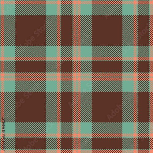 Plaid pattern seamless. Vibrant dull teal & Fire dark peach Tartan Fabric Design. 