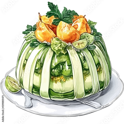 A watercolor painting of Cassata, isolated on a white background. Cassata vector

