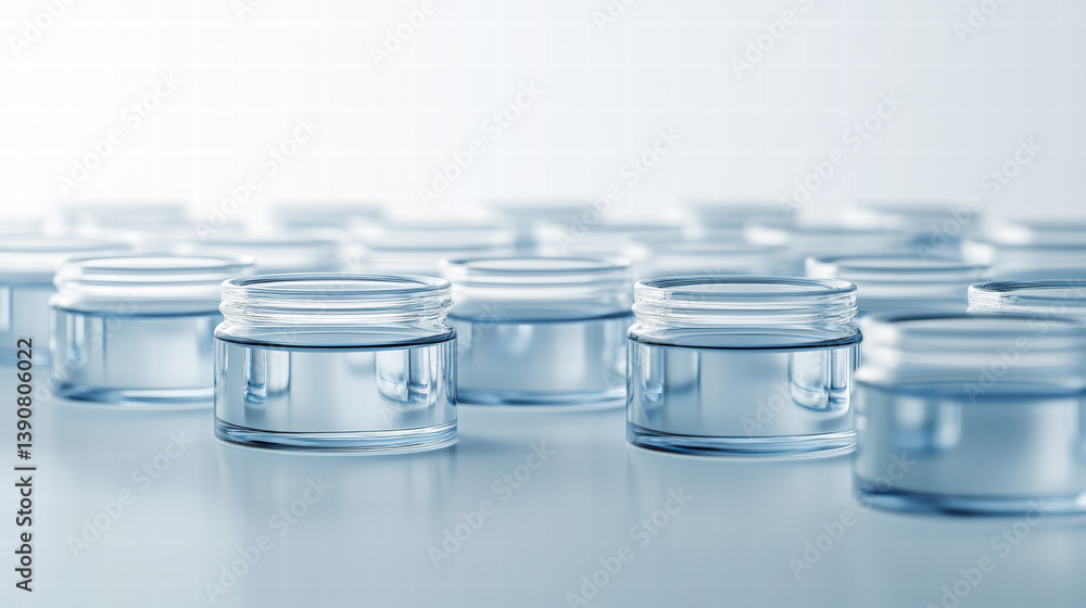 Aqua Jars: Capturing a serene composition, rows of transparent aqua jars, filled with pure liquid, are arranged in a clean and modern aesthetic. Aqua Jars: Capturing a serene composition, rows of transparent aqua jars, filled with pure liquid, are arranged in a clean and modern aesthetic.