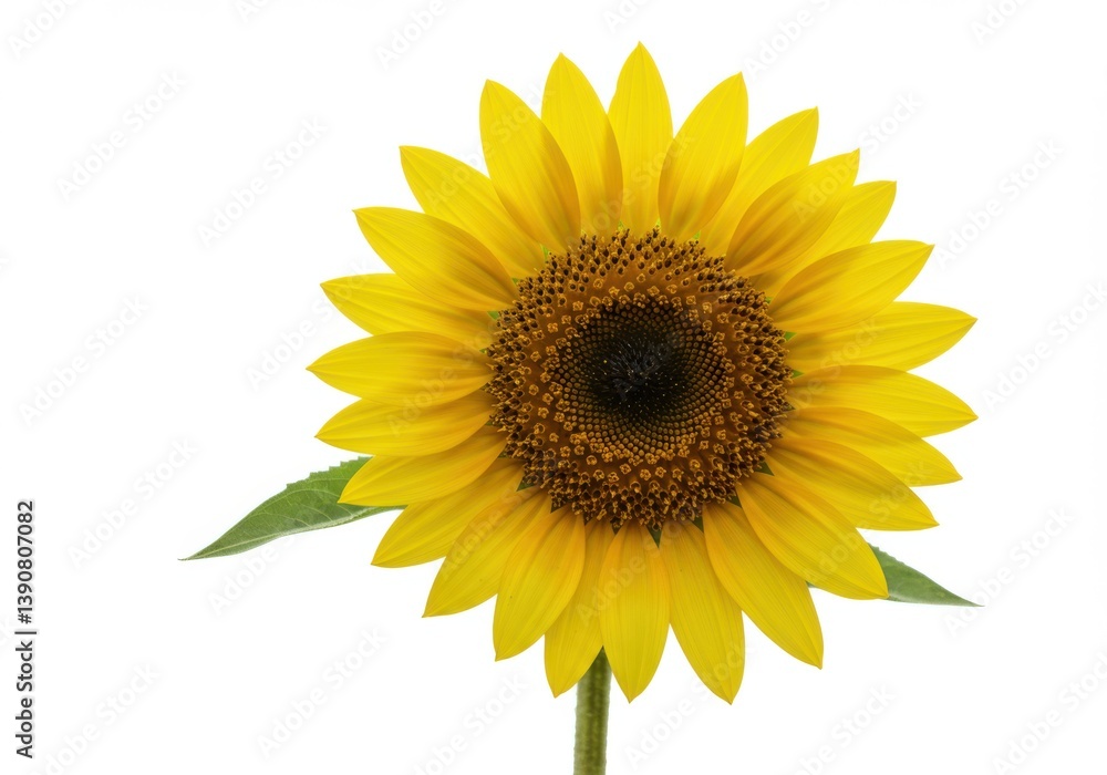 Fototapeta premium Vibrant sunflower with bright yellow petals and dark center isolated on white background