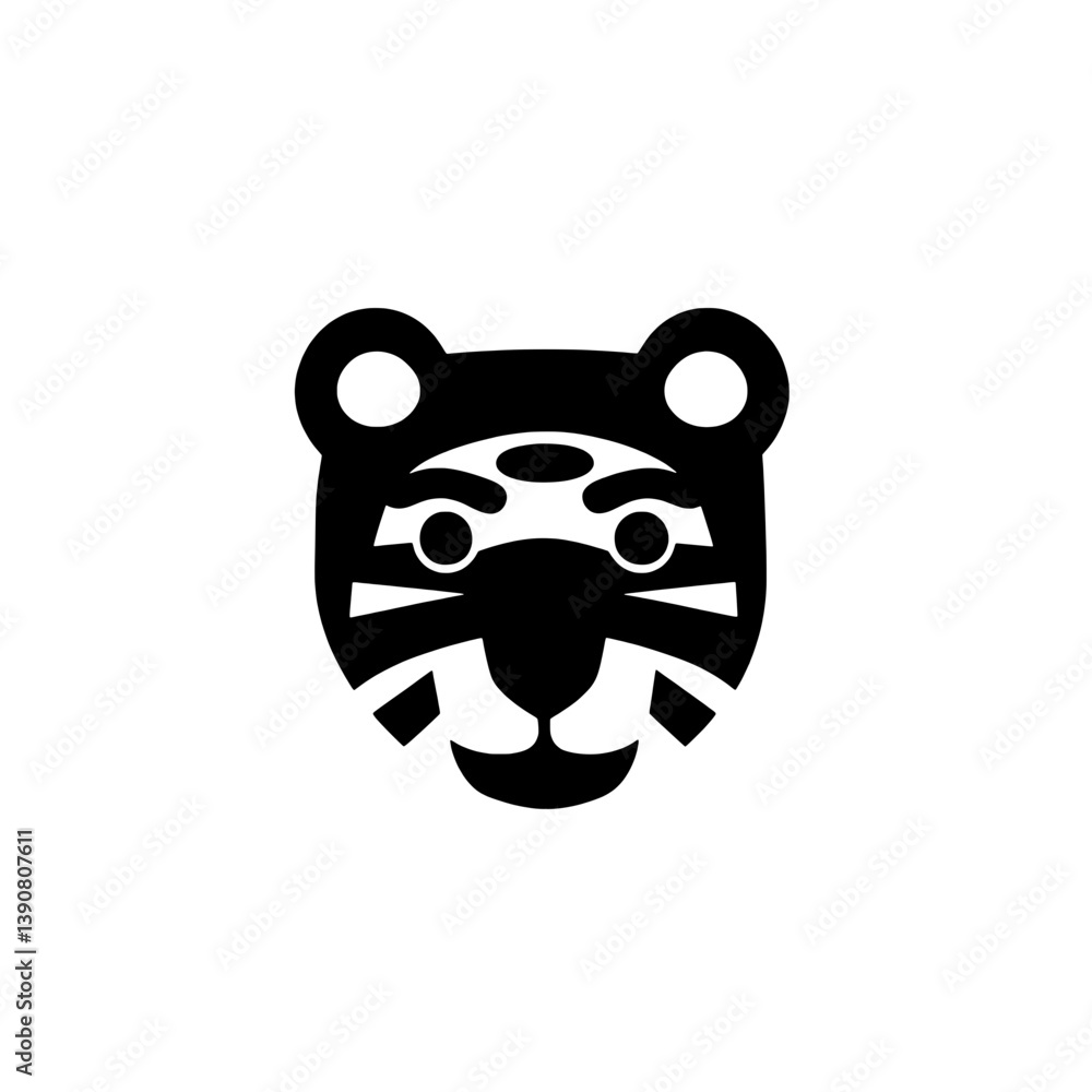 Fototapeta premium Stylized minimalist logo featuring a tiger head with negative space design in black and white