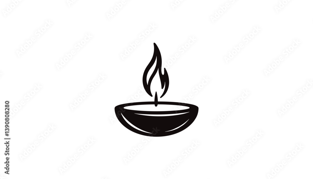 Decorative oil lamp with flame in minimalist design, Esoteric, astrology Decorative oil lamp with flame in minimalist design, Esoteric, astrology