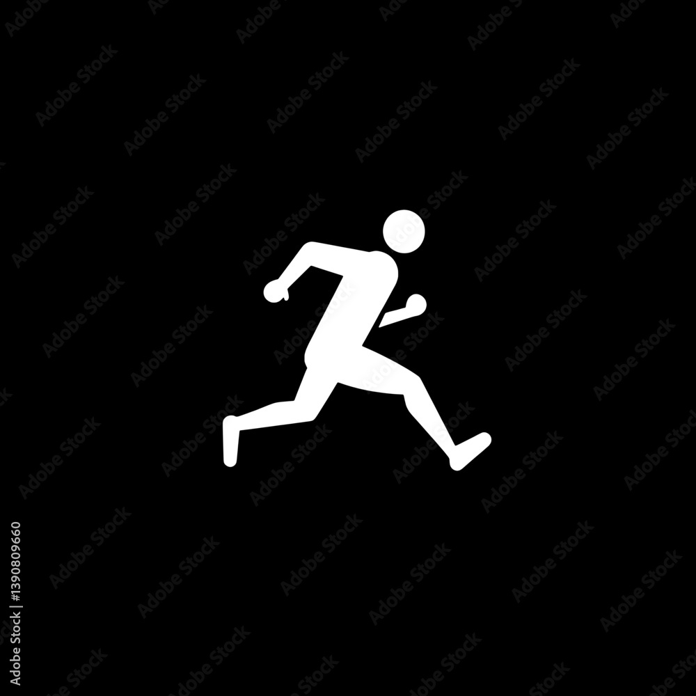 Minimalist logo design featuring a running figure in white against a black background, conveying energy and motion Minimalist logo design featuring a running figure in white against a black background, conveying energy and motion
