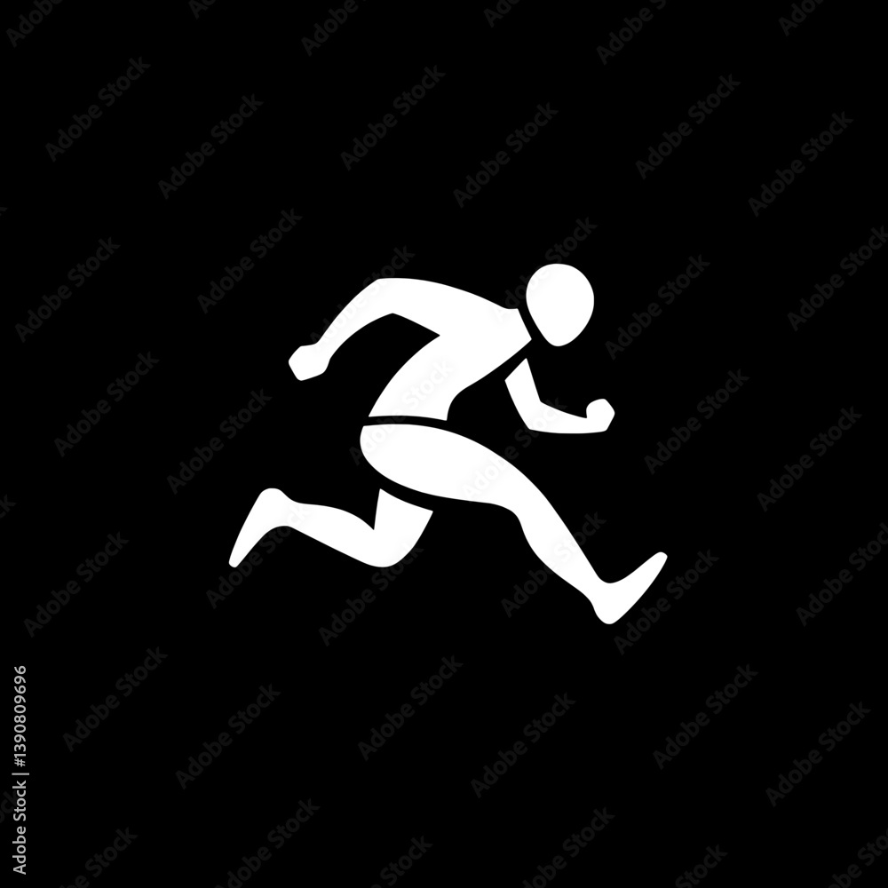Minimalist running figure logo in white and black showcasing dynamic movement and modern design aesthetics Minimalist running figure logo in white and black showcasing dynamic movement and modern design aesthetics