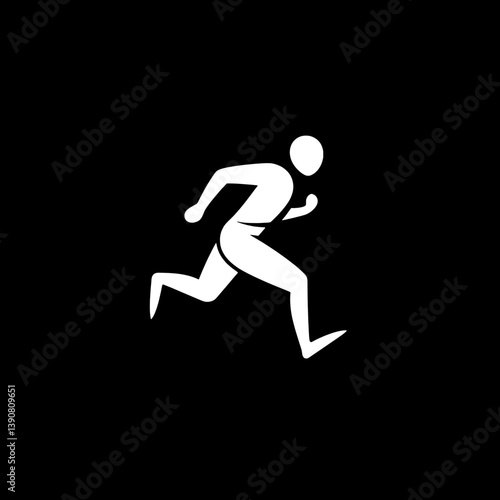 Dynamic running icon in white and black modern minimalist style emphasizing motion and agility