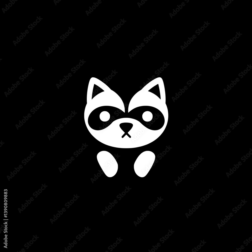 Minimalist white and black raccoon icon designed with negative space for modern branding needs Minimalist white and black raccoon icon designed with negative space for modern branding needs