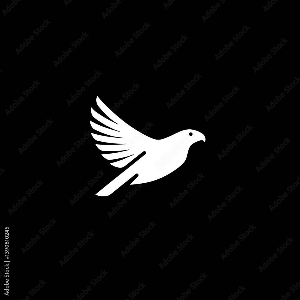 Fototapeta premium Minimalist bird logo design featuring negative space with black background and white details for modern branding